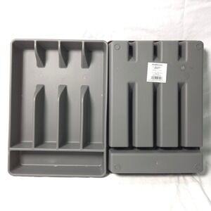 Brightroom 5 Compartment Drawer Organizer Gray Plastic Utensil Tray set of 2